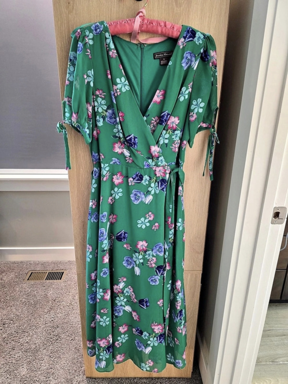 Jessica Howard Floral Midi Dress Green & Pink Size 8